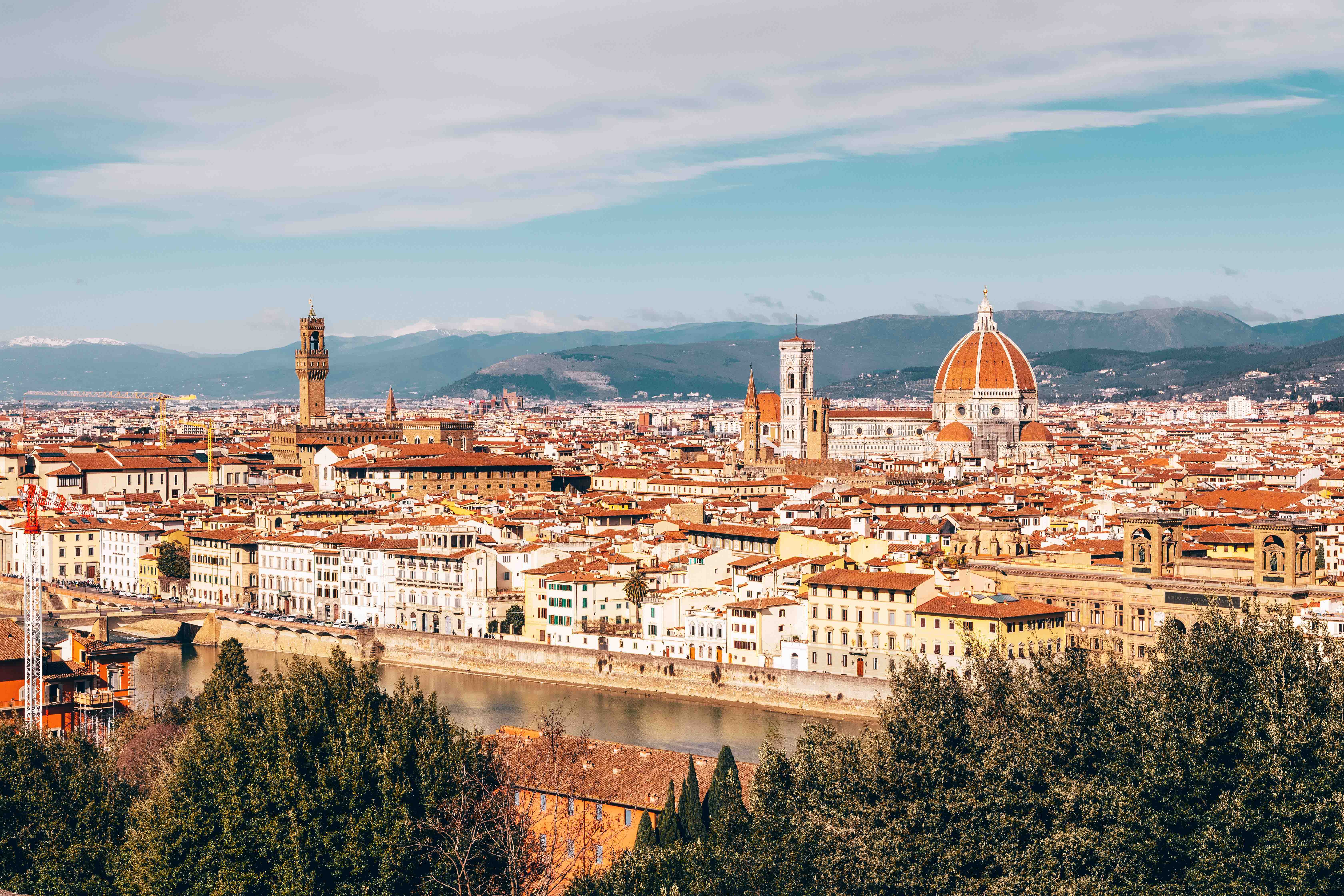 A view of the Florence cityscape with views of the Duomo.