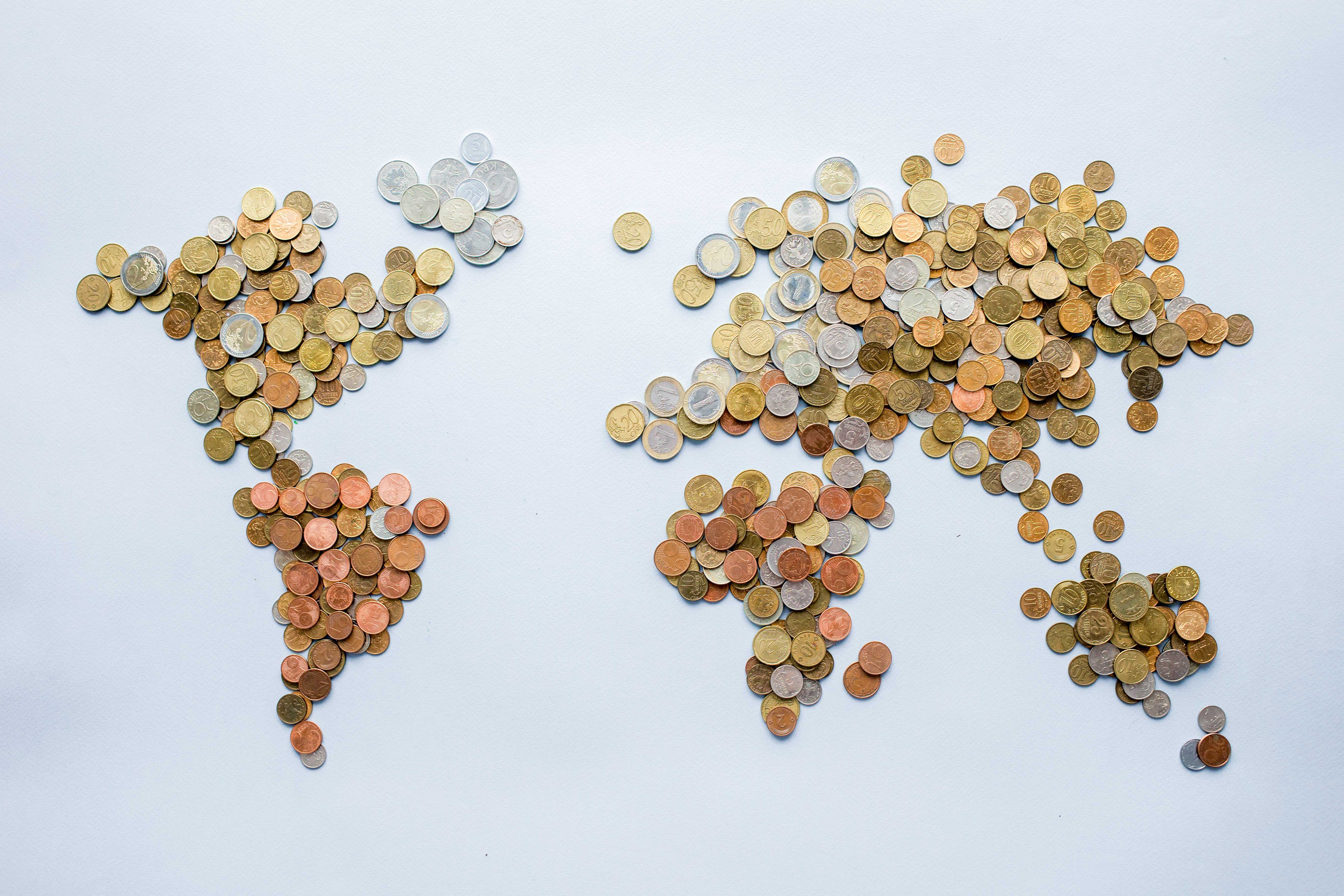 coins arranged to look like a world map