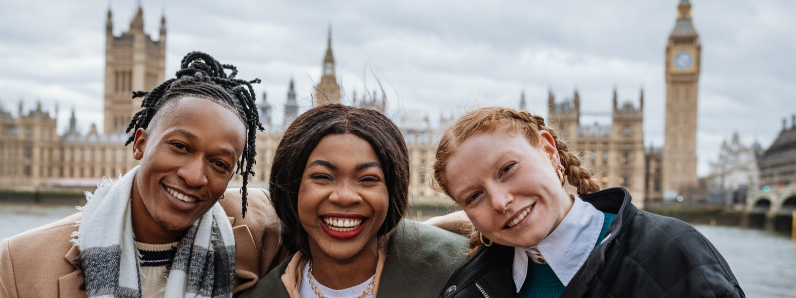 Students posing together in London.