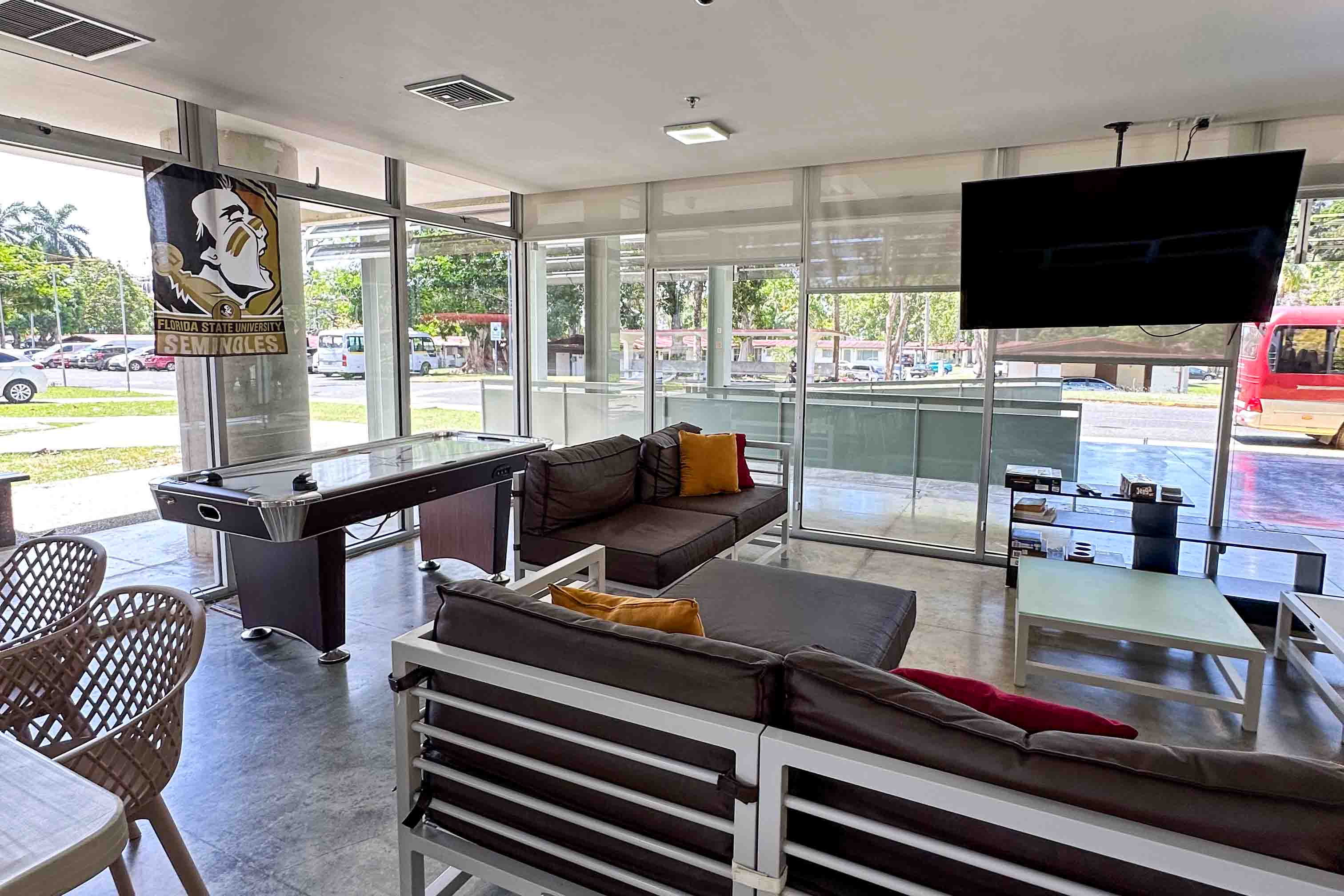 A view of the downstairs lounge area.