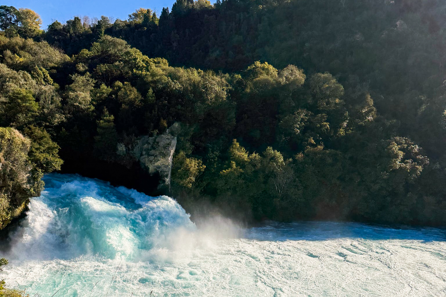 A view of a waterfall in New Zealand.