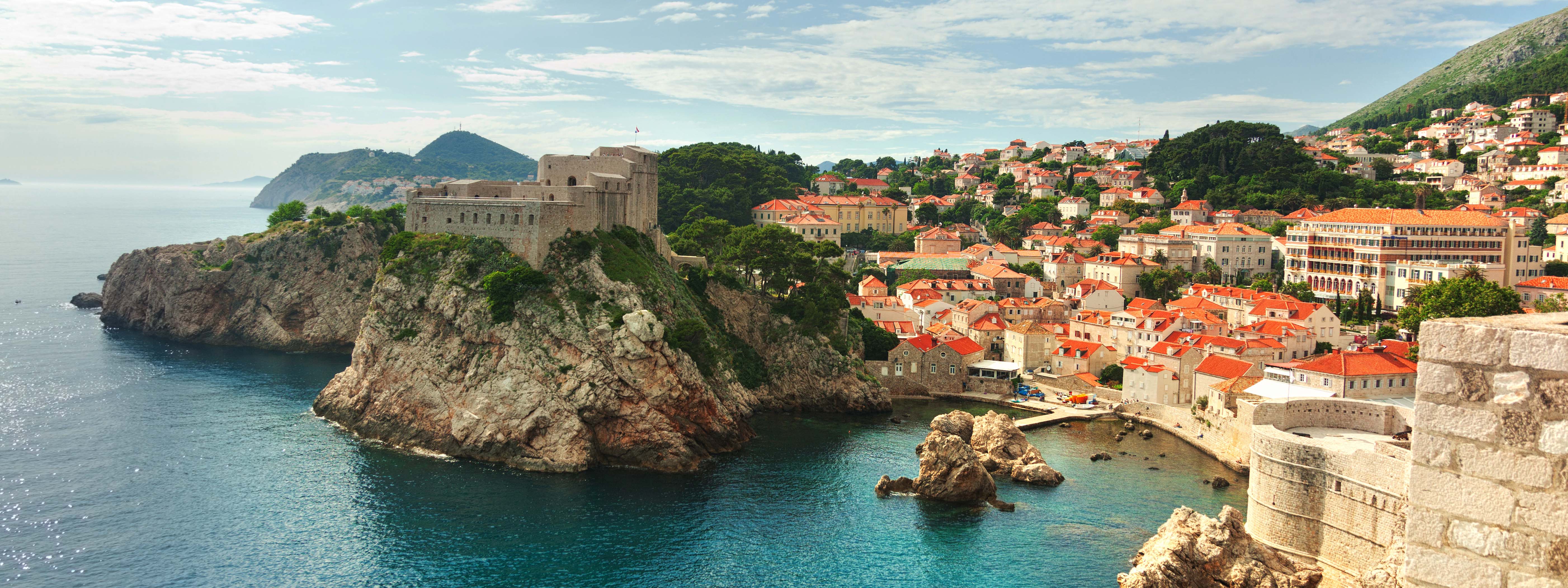 A view of Dubrovnik harbor and walls.