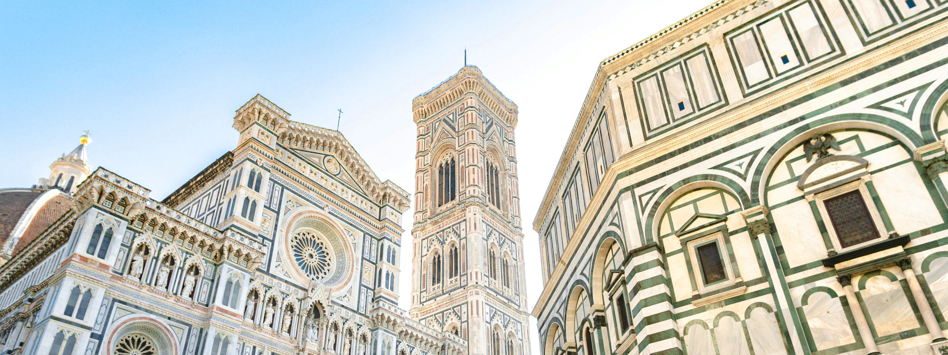 A photo looking up at the Duomo cathedral in Florence.