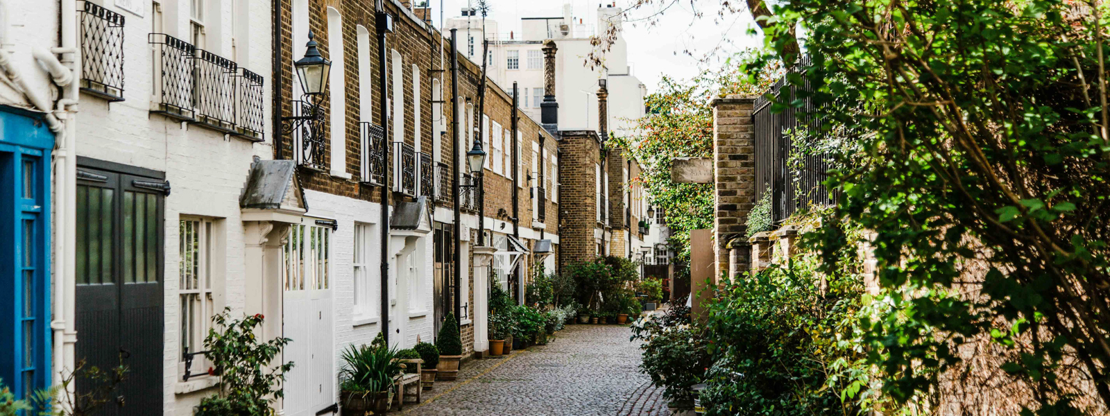 A view of a quaint street in London.