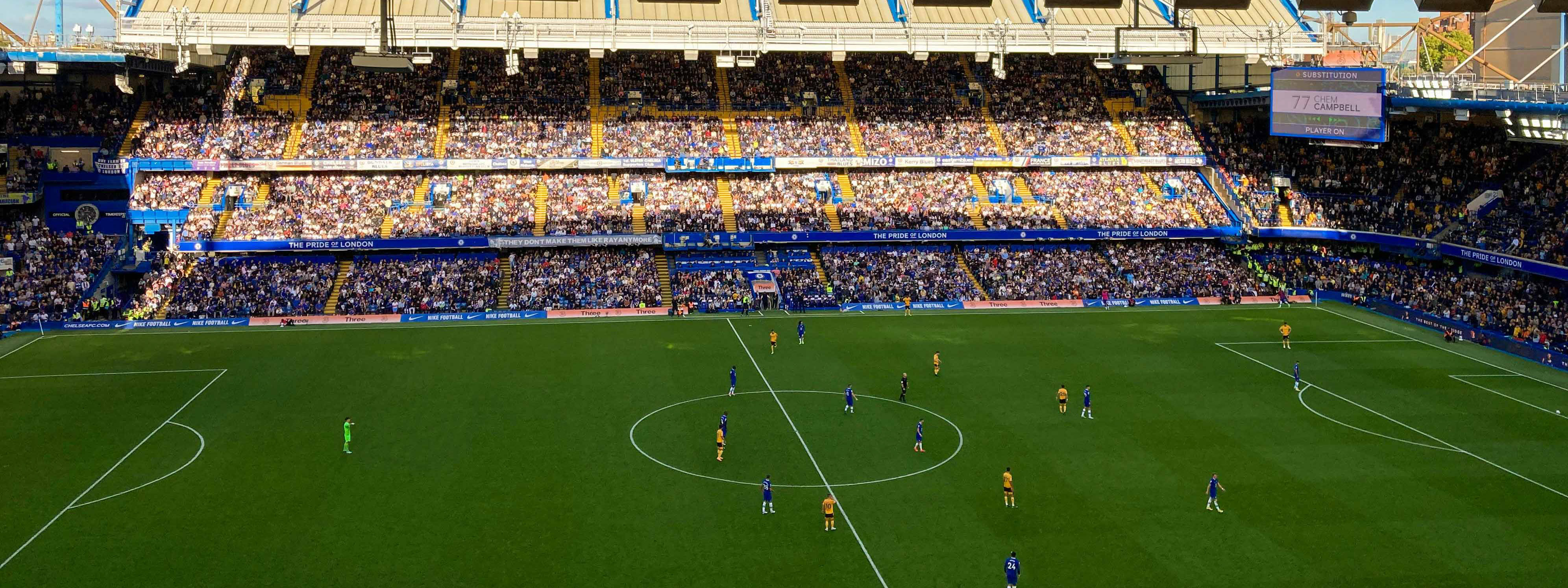 A view of a soccer stadium in England.