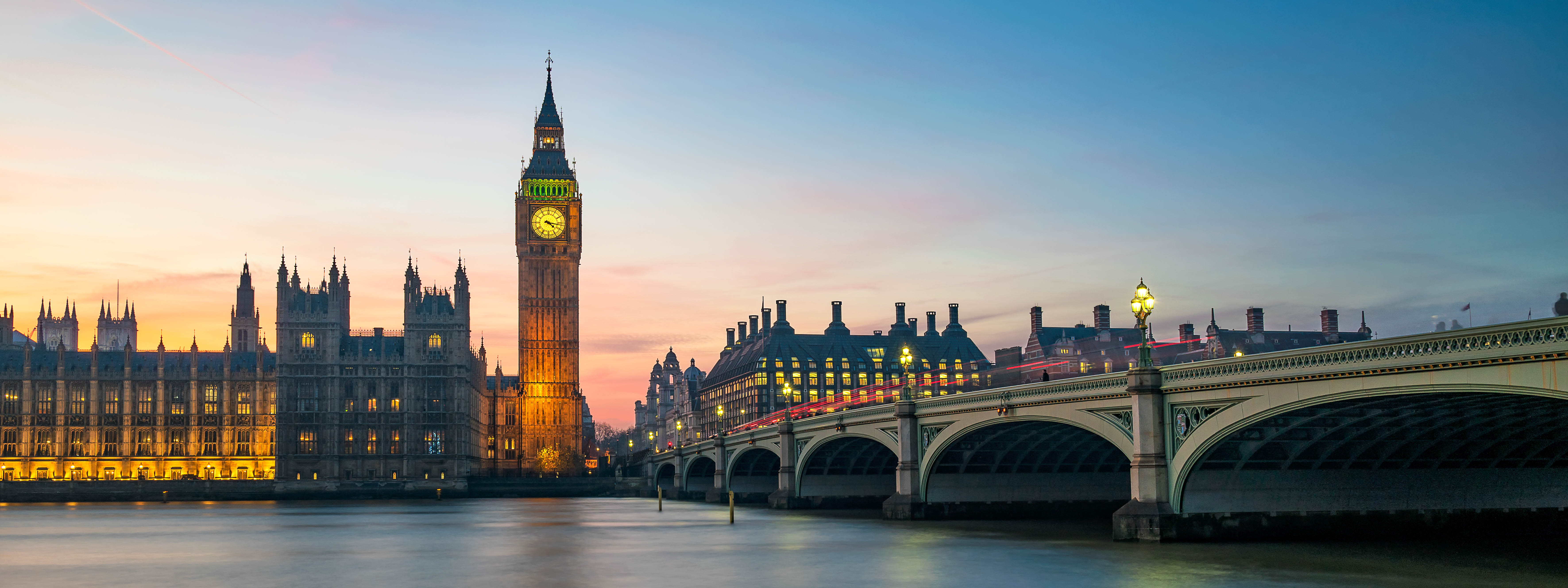 A view of Big Ben at sunset. 