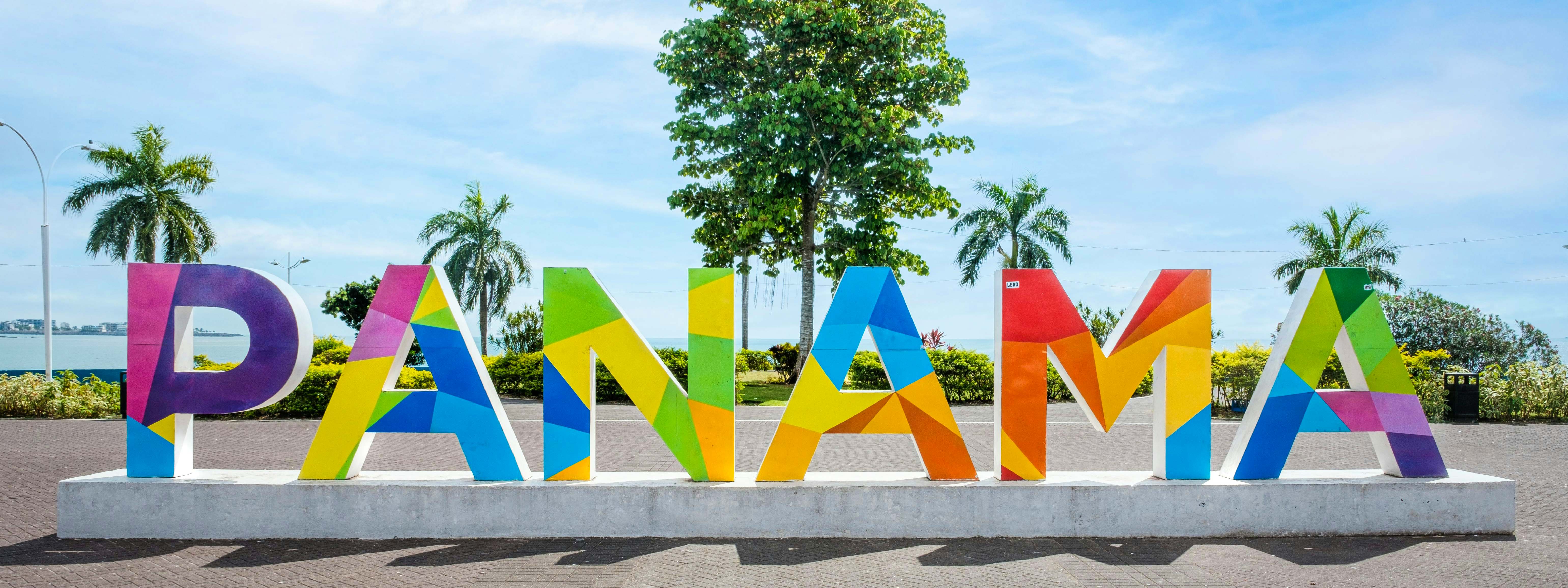 A photo of a sculpture in Panama City that spells out "Panama" in large letters.