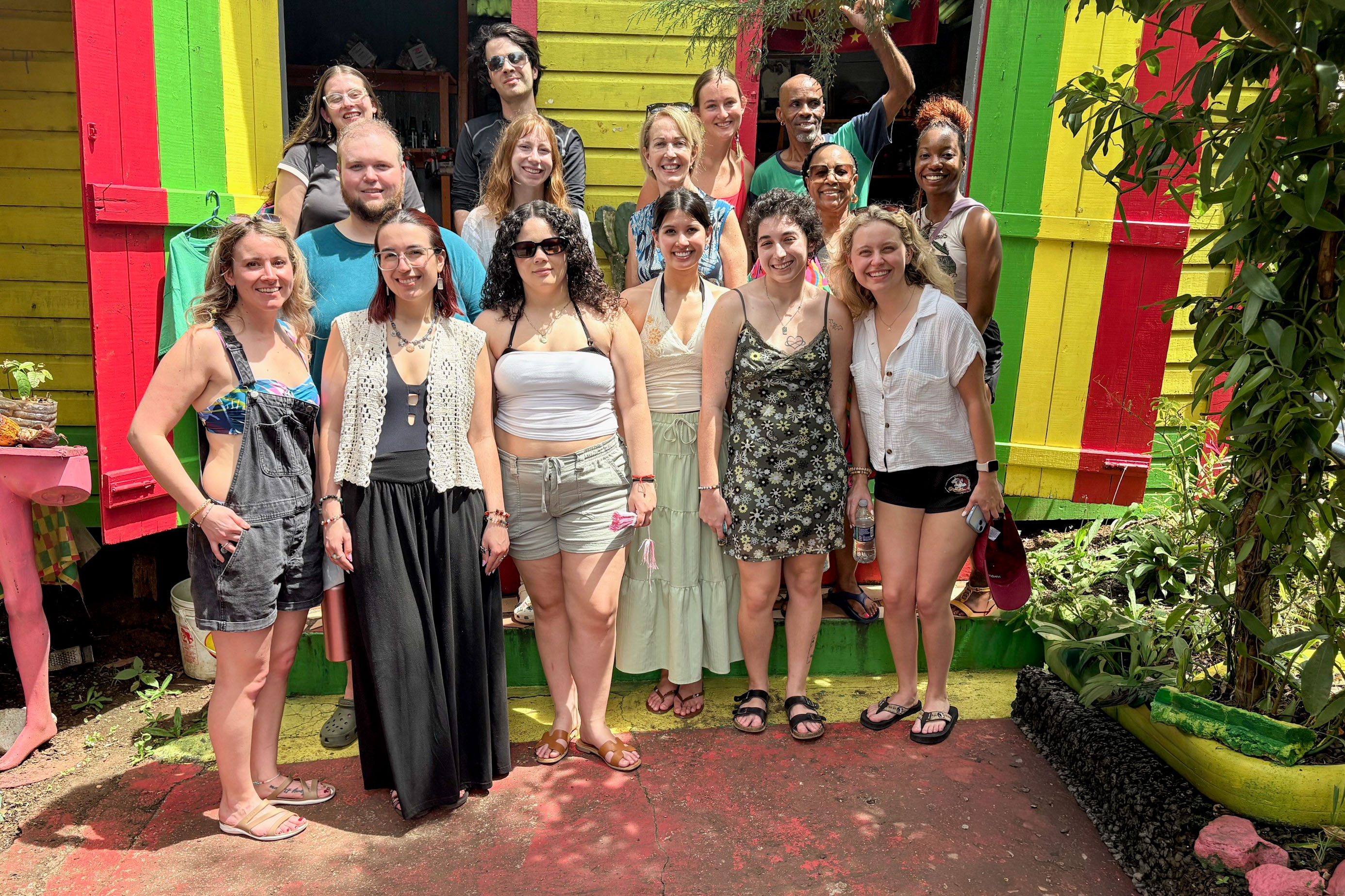Students posing together on a site visit in Grenada.