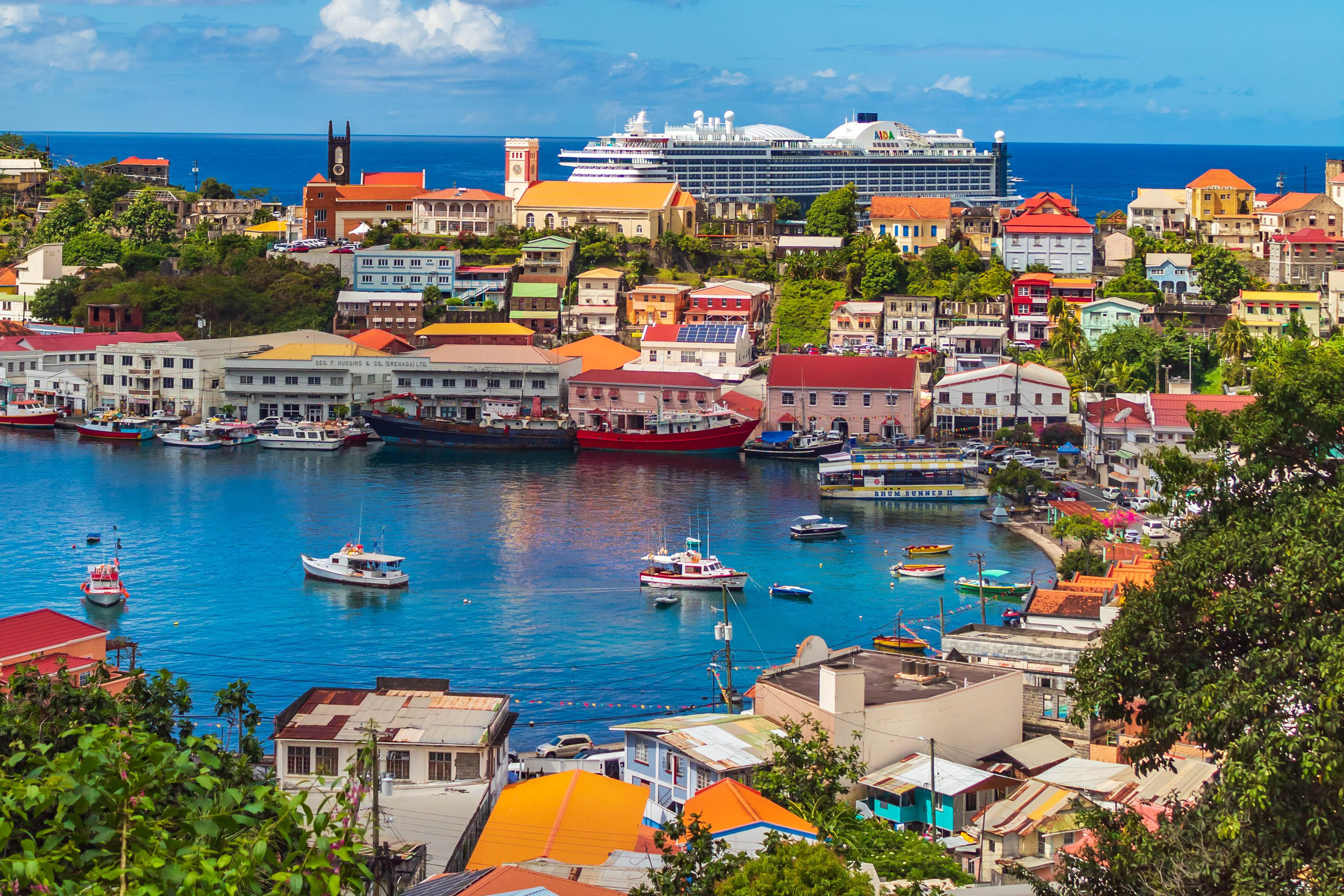 A view of St. George's and the harbor in Grenada.
