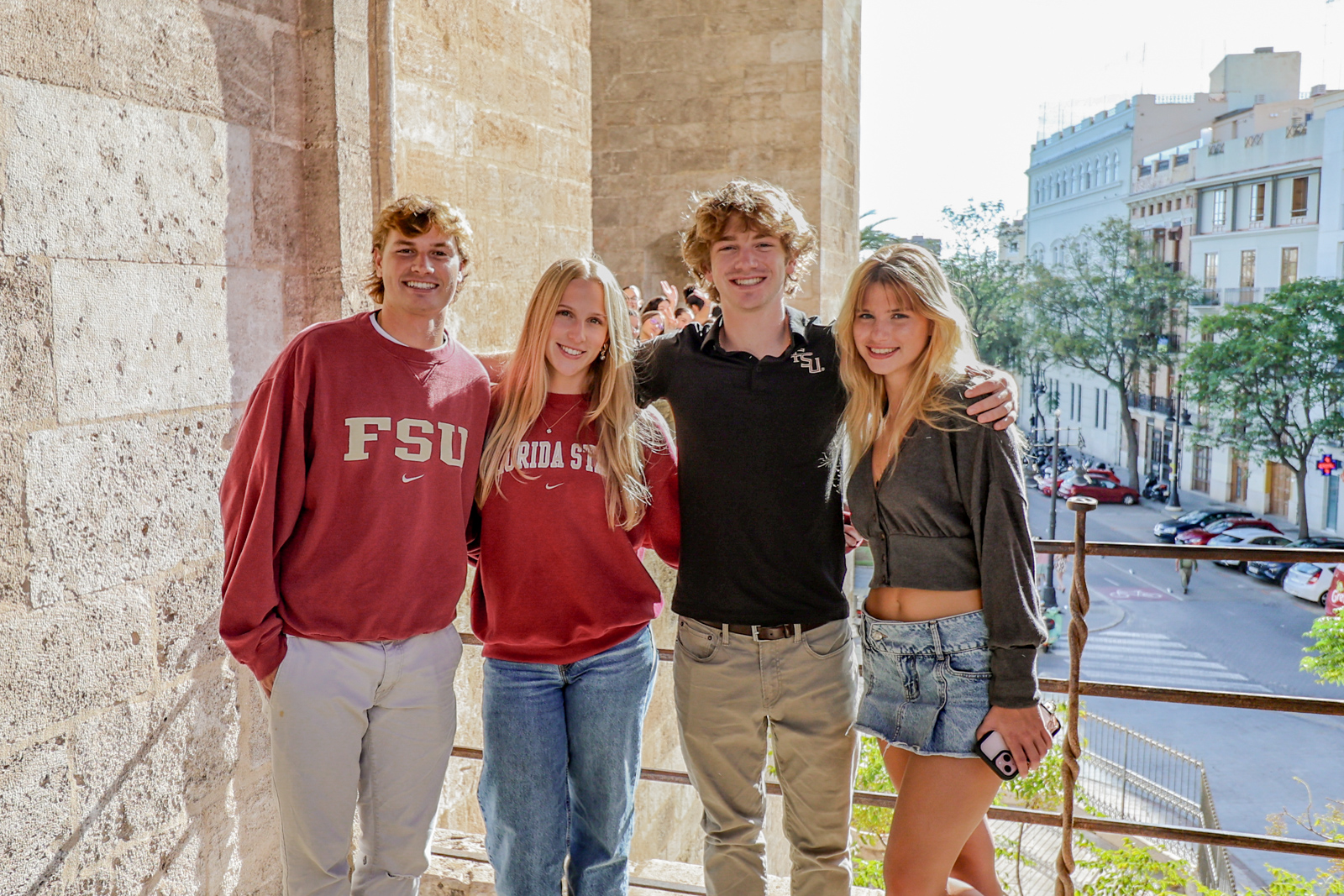 Students posing together in Valencia.