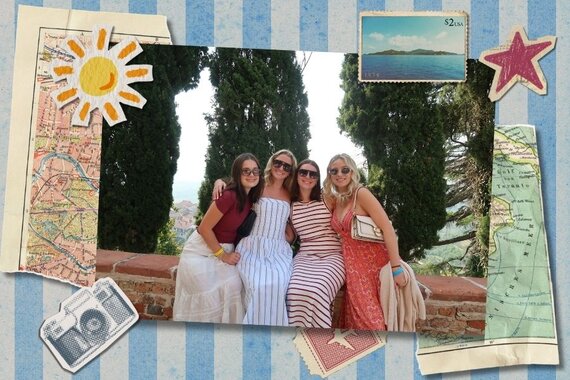 A summery scrapbook collage with a study abroad photo. 