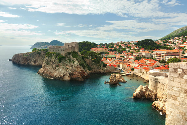 A view of the harbor and historic buildings in Dubrovnik.
