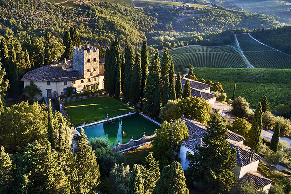 A view of a vineyard in Tuscany.