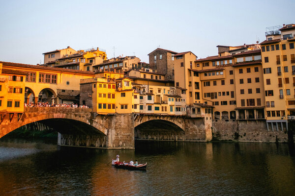 A view of the Ponte Vecchio and Arno River in Florence.