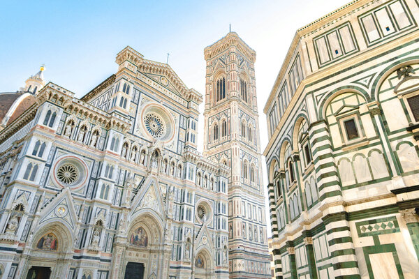 A view looking up at the Duomo in Florence. 