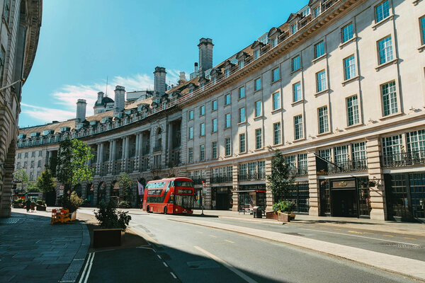 A view of a double decker bus in London. 