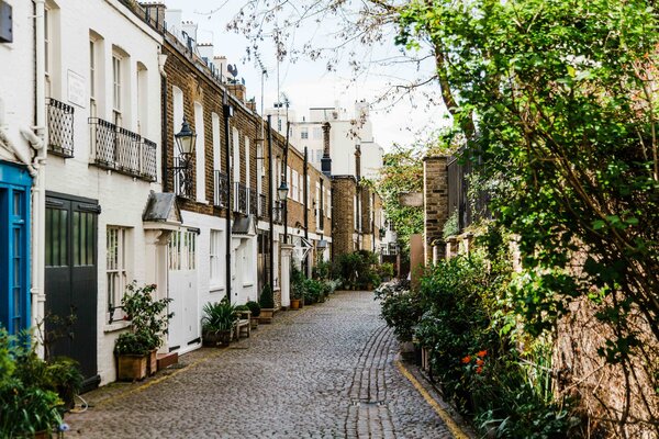 A view of a quaint street in London.
