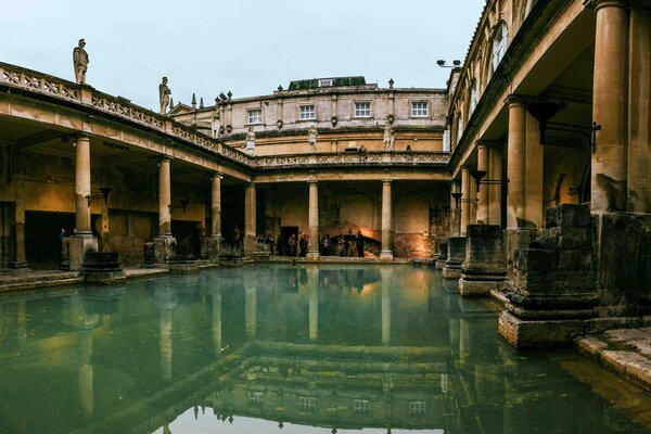 Historic Roman baths in Bath, England.