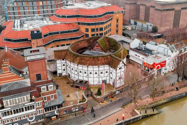 An aerial view of Shakespeares Globe Theatre in London.