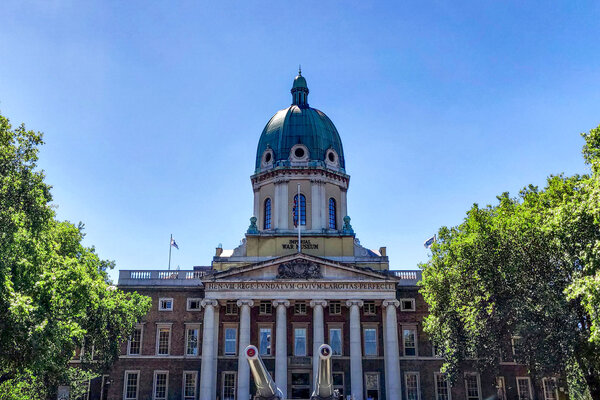 A view of the front of the Imperial War Museum in London. 