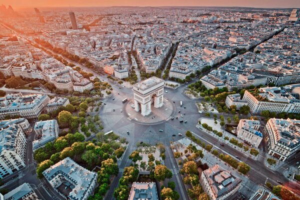 An aerial view of the Arc de Triomphe in Paris