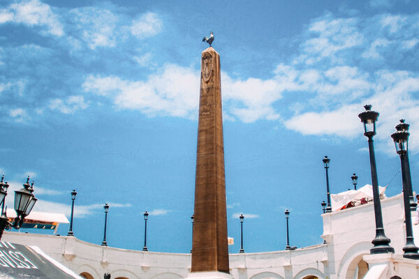 A view of an obelisk structure in Casco Viejo in Panama.