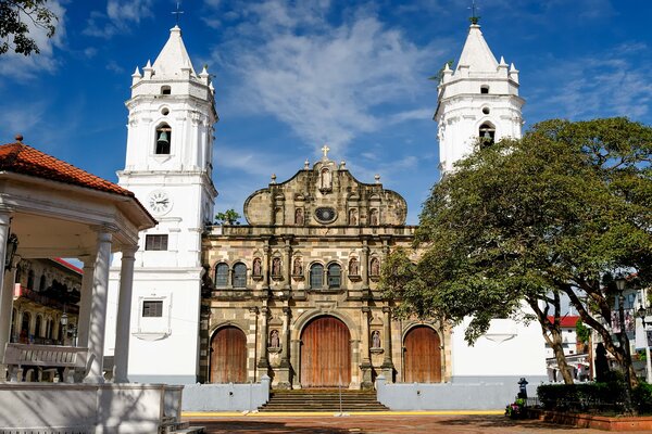 A view of a church in Casco Viejo in Panama.