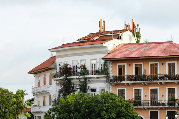 A view of historic buildings in Casco Viejo in Panama.