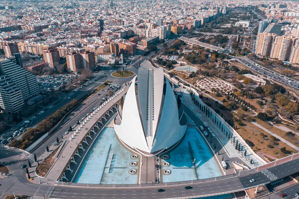 An aerial view of the City of Arts and Sciences in Valencia. 